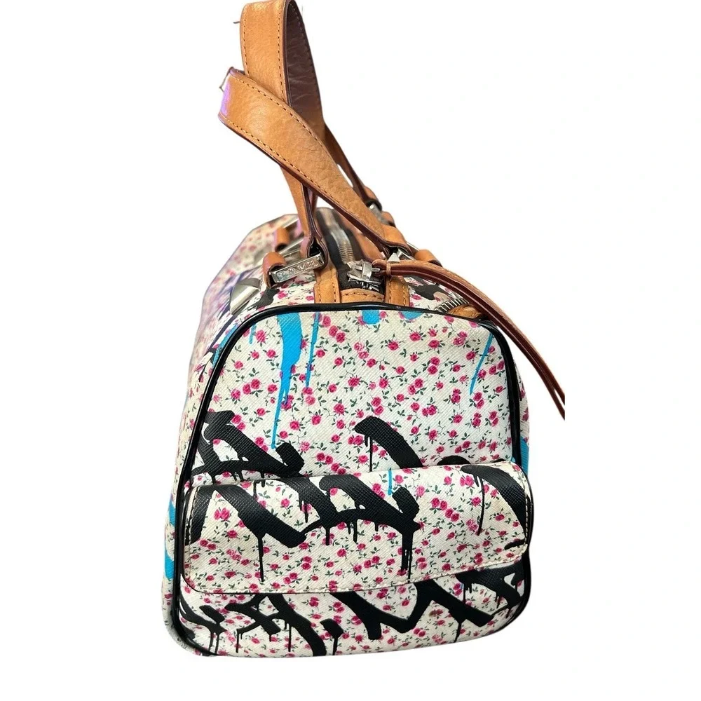 L.A.M.B. Floral Graffiti Satchel Handbag & Matching Wallet Set No Shoulder Strap